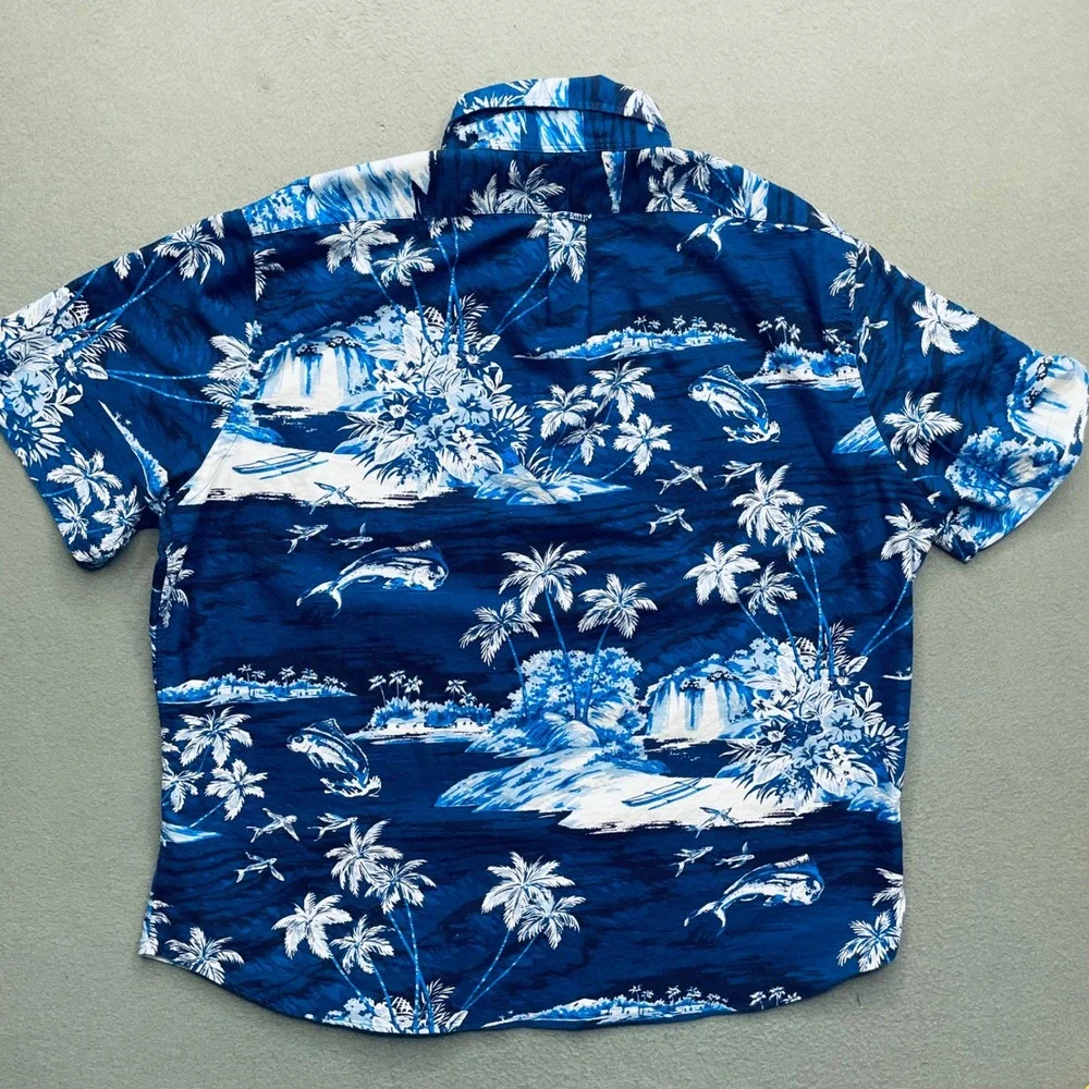 Polo Ralph Lauren Men Shirt Cotton Tropical Island Blue XXL Classic Fit Hawaiian